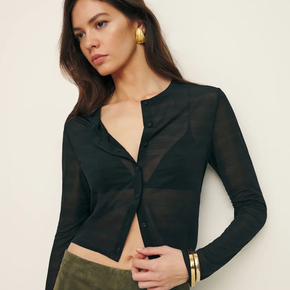 Reformation Black Sheer Top